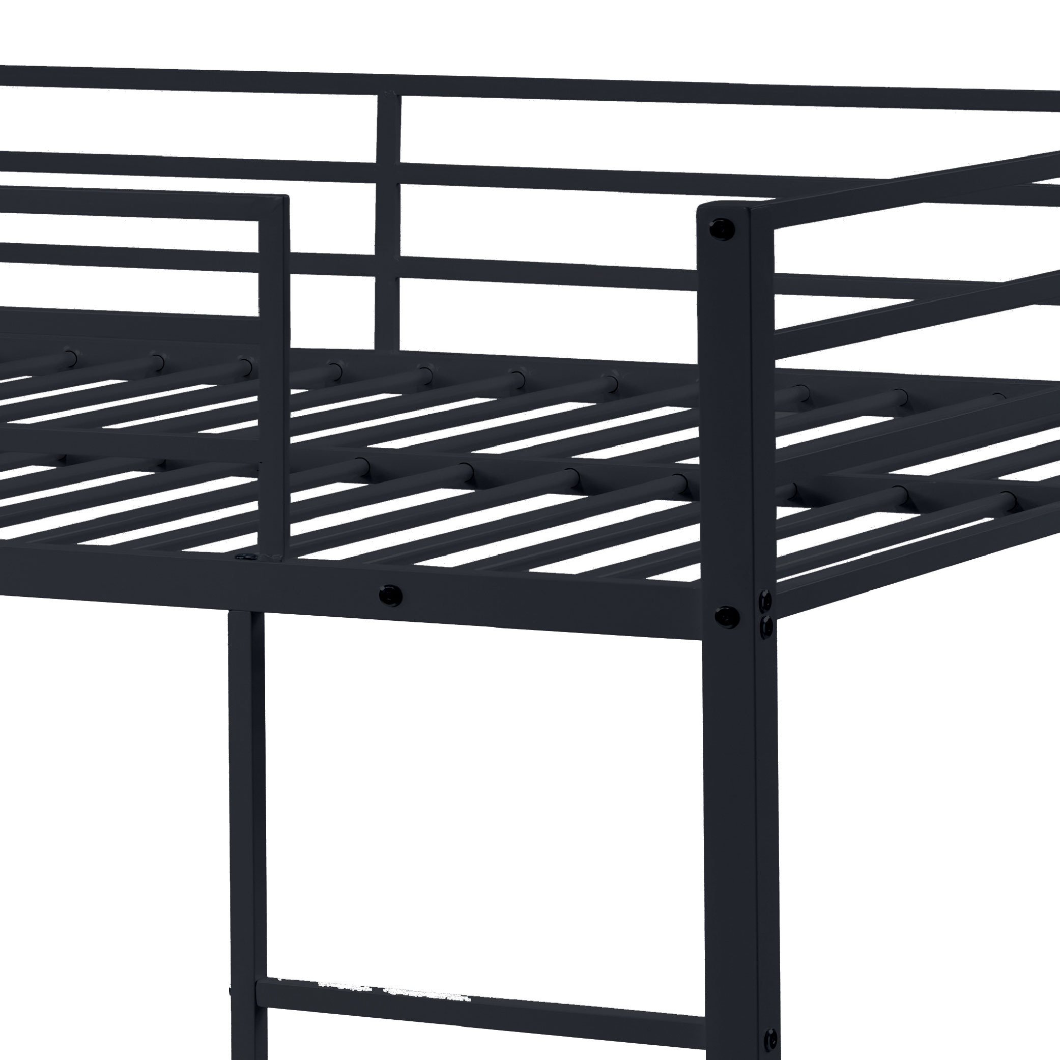 Full Over Full Bunk Bed, Heavy Duty Metal Bunk Bed Frame With Built-in Ladder And Safety Guard Rail, Low Metal Bunk Bed Frame For Kids, No Boxspring Required, For Small Spaces, Black_voghion.com